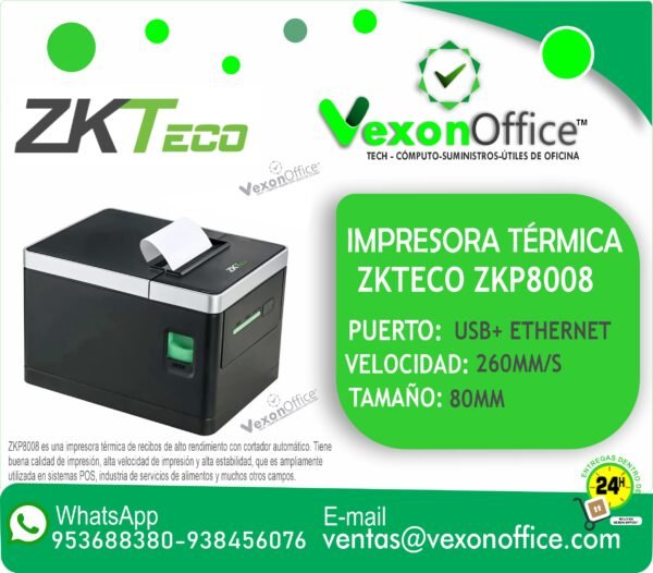 impresora termica zkteco zkp8008 usb + ethernet
